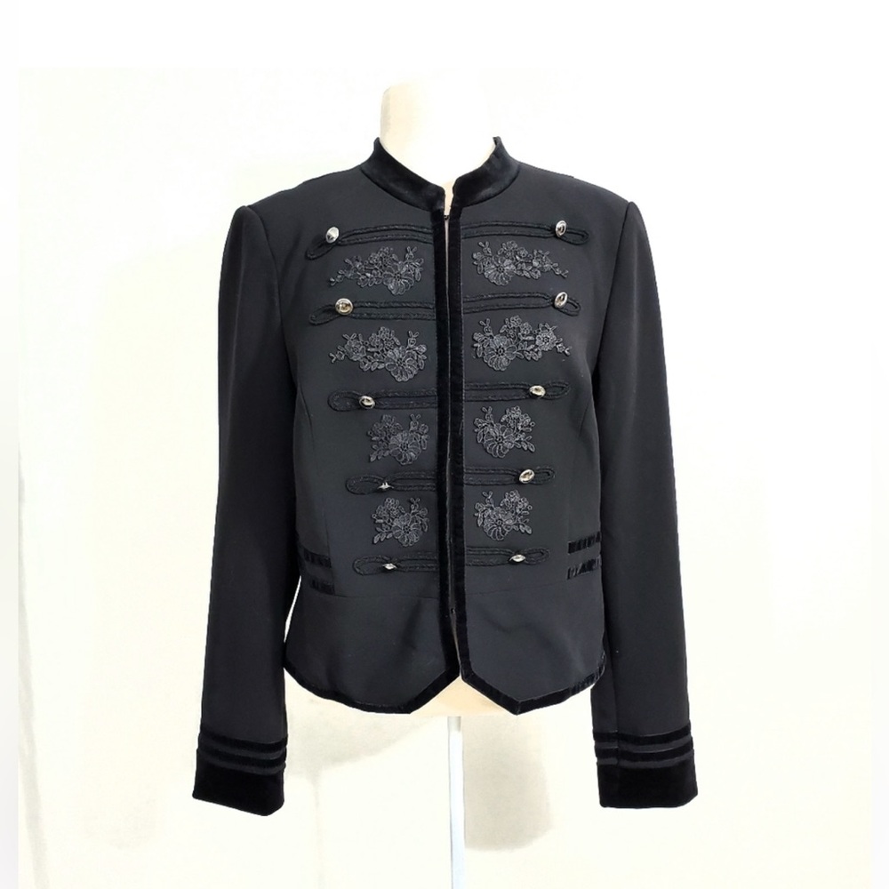 WHBM Black Embroidered Military Jacket